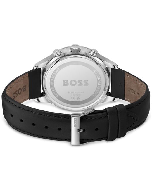 Boss Chronograph Avery Black Leather Strap Watch 42mm for men