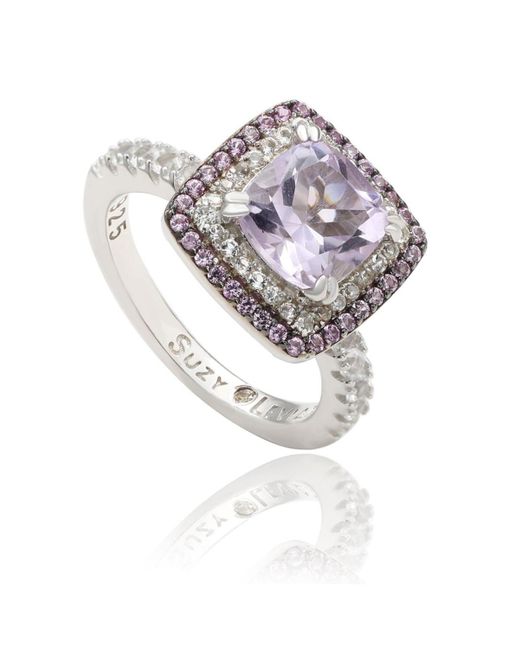 SUZY LEVIAN NEW YORK White Suzy Levian Sterling Silver Cushion Cut Topaz And Sapphire Double Halo Ring