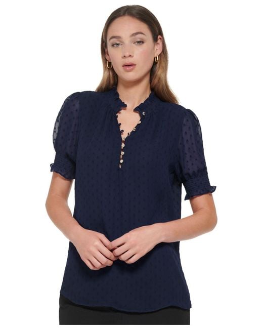 Tommy Hilfiger Synthetic Clip Dot Blouse in Midnight (Blue) | Lyst