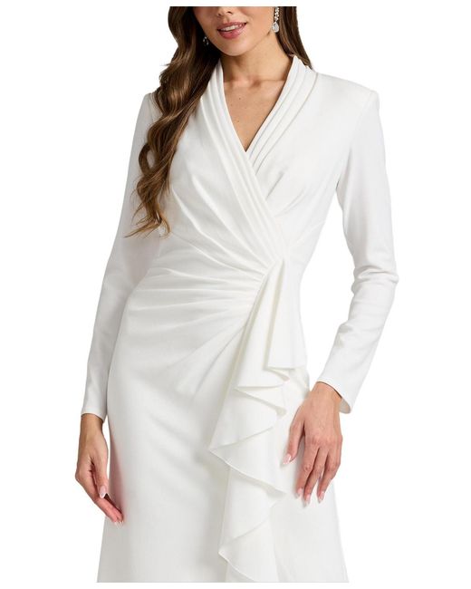 Tadashi Shoji White Markum Long-sleeve Flounce Gown