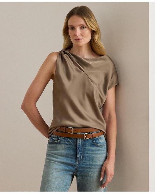 Ralph Lauren Natural Charmeuse Asymmetrical Blouse