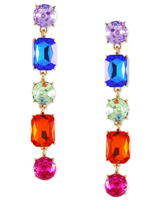 Guess White Gold-tone Rainbow Mixed Crystal Linear Drop Earrings