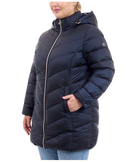 Michael Kors Blue Michael Plus Size Hooded Packable Down Puffer Coat