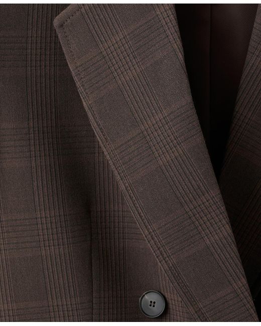 Mango Gray Double-breasted Check Suit Jacket