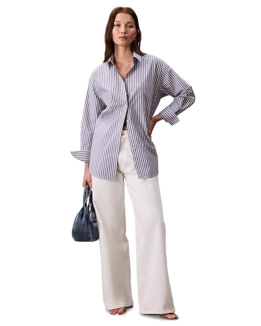 Calvin Klein Purple Striped Cotton Poplin Button-down Shirt