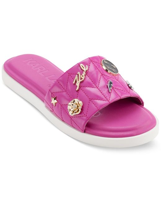 Karl Lagerfeld Pink Carenza Pins Flat Slide Sandals