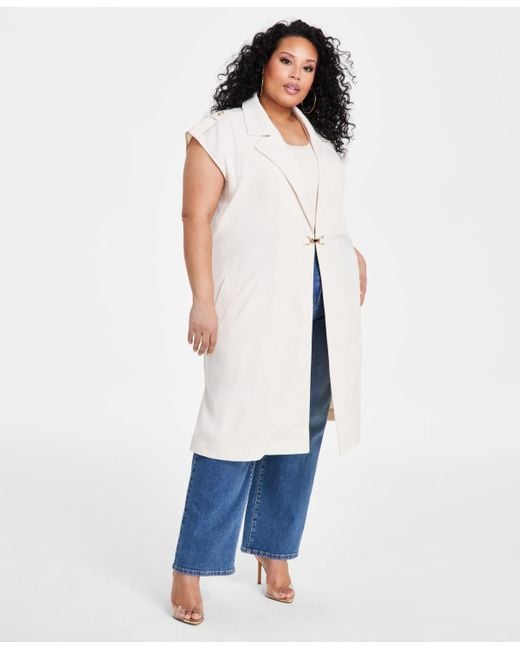 Nina Parker White Plus Size Clasp-front Duster Vest