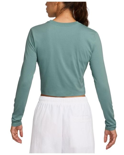 Nike Blue Sportswear Chill Knit Slim Long-sleeve Cropped Top