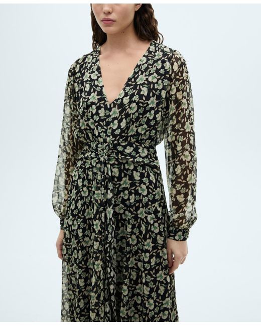 Mango Floral Chiffon Dress in Green | Lyst