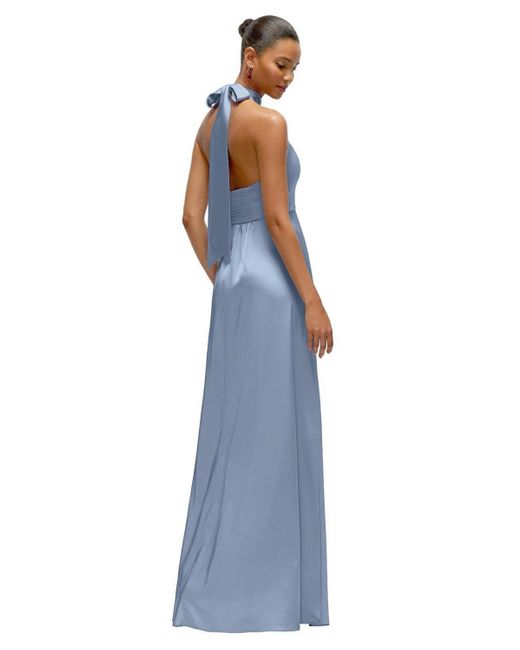 After Six Women's Blue Band Collar Halter Open Back Fluid Satin Maxi Dress