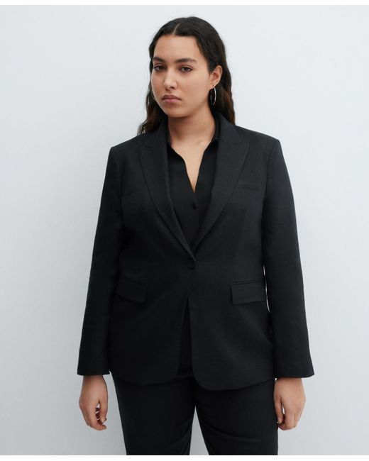 Mango Black 100% Linen Suit Blazer