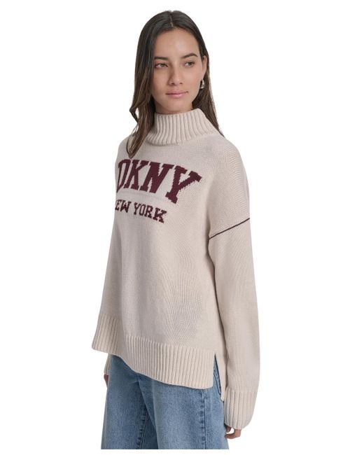 DKNY Natural Intarsia Logo Turtleneck Sweater