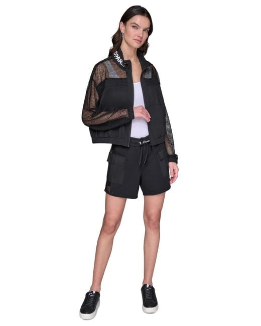 Karl Lagerfeld Black Mesh-trim Track-jacket
