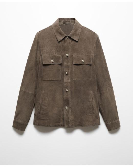 Mango Brown Pocket Leather Jacket for men