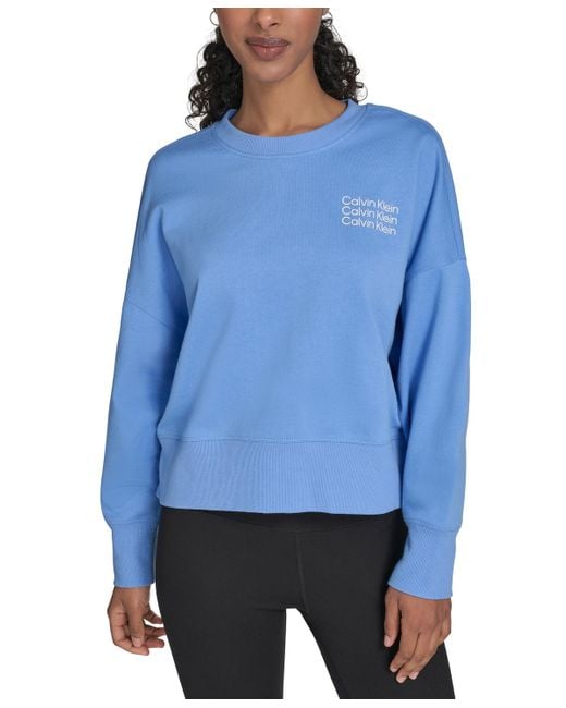 Calvin Klein Women's Blue Performance Mini Triple Logo Pullover