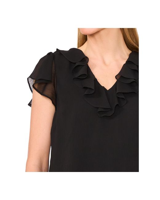 Cece Black Ruffle V-neck Flutter Sleeve Top