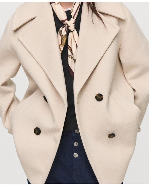 Mango Natural Double-breasted Wool Blend Coat