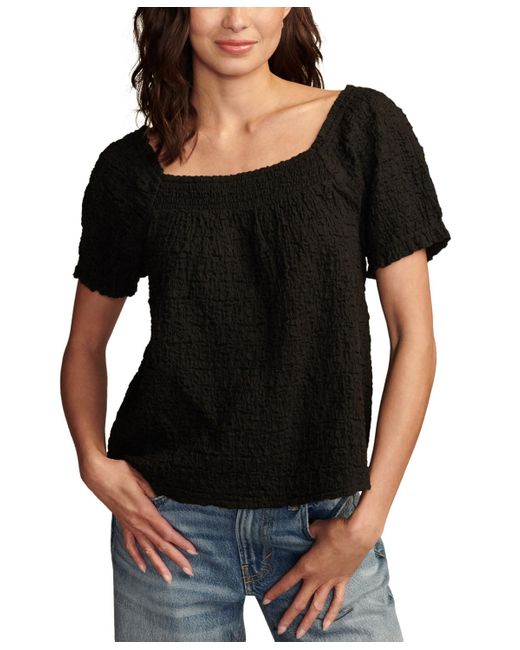 Lucky Brand Black Square-neck Short-sleeve Top