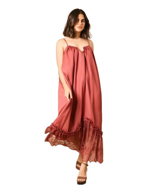 Oasis Red Babydoll Floaty Lace Detail Maxi Dress