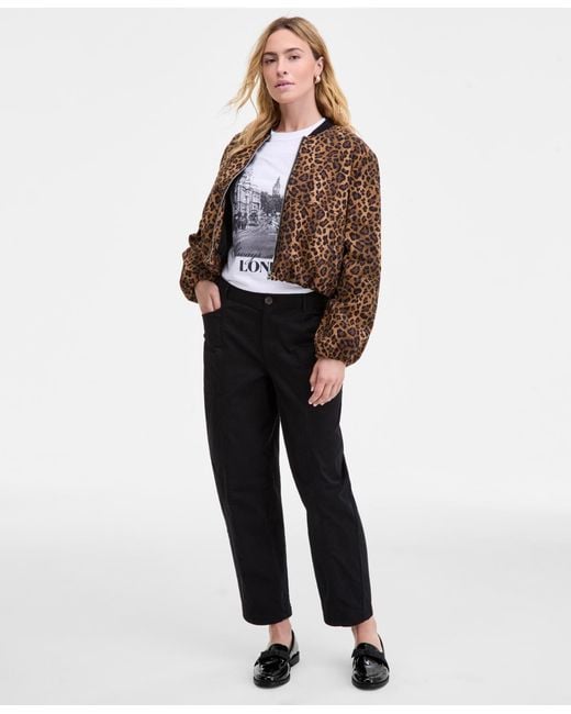 On 34th Brown Leopard Print Bubble-hem Bomber Jacket