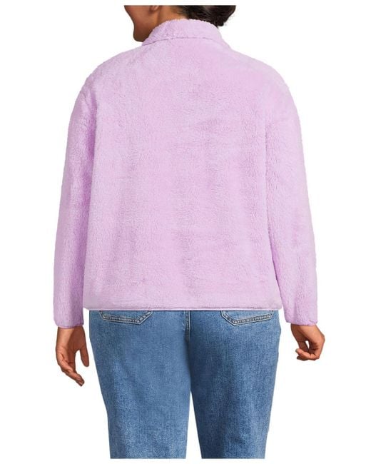 Lands' End Purple Plus Size Half Zip Cozy High Pile Fleece Pullover