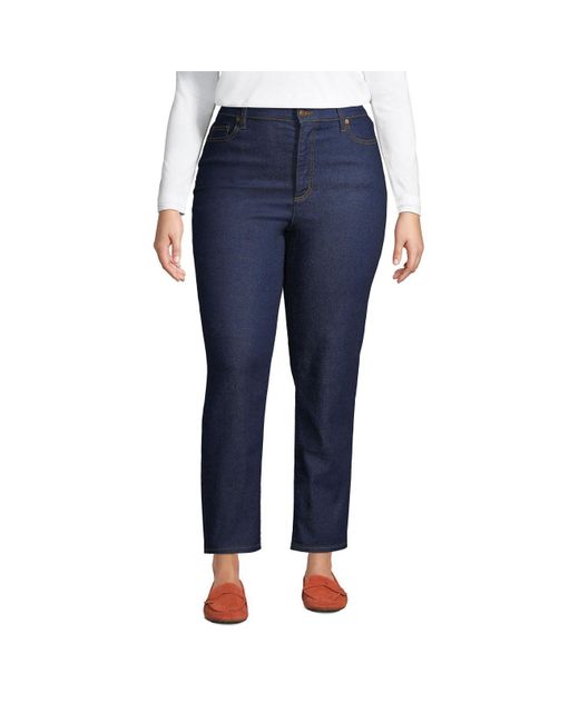 Lands' End Plus Size Recover High Rise Straight Leg Ankle Blue Jeans | Lyst