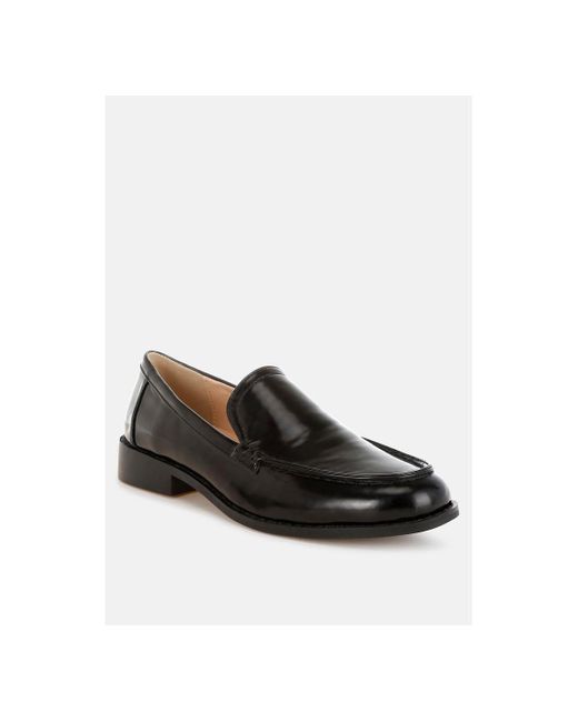 Rag & Co Black Corleone Pleather Stacked Heel Loafers