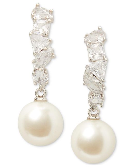 Kate Spade White Silver-tone Cubic Zirconia & Imitation Pearl Drop Earrings