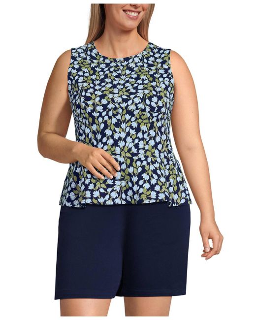 Lands' End Blue Plus Size Sleeveless Starfish Peplum Top