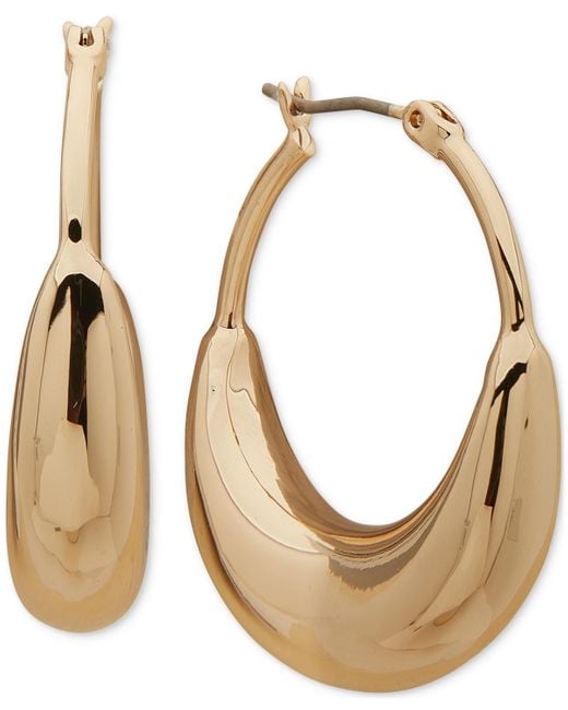 DKNY Natural Medium Puffy Sculptural Elongated Hoop Earrings