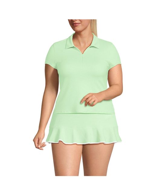 Lands' End Green Plus Size Short Sleeve Pique Johnny Collar Upf 50 Rash Guard