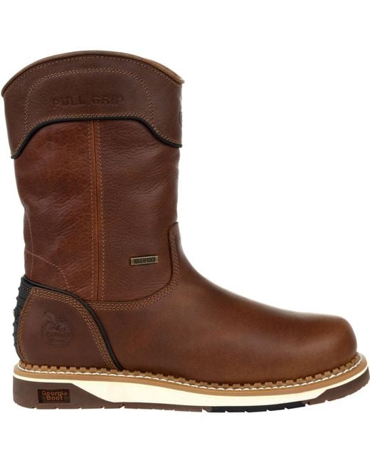 Georgia Boot Brown Amp Lt Wedge Waterproof Pull On Work Boot for men