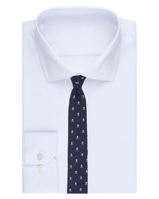 BarIII Blue Cross-bone Solid Skinny Tie for men