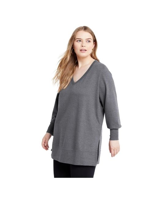 June + Vie Gray June + Vie Plus Size V-neck French Terry Sweatshirt