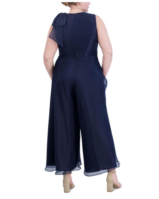 Eliza J Blue Plus Size Organza Bow-trim Halter Jumpsuit