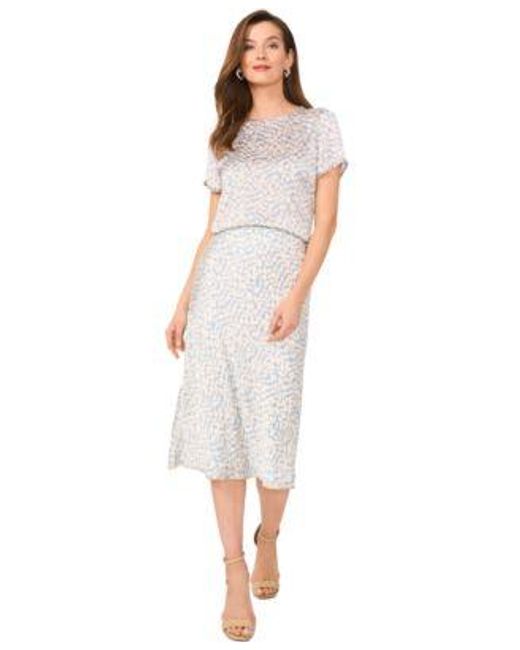 Vince Camuto White Abstract Print Top Pull On Midi Skirt