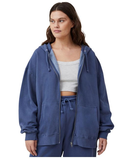 Cotton On Classic Washed Zip-through Hoodie Sweater in Blue | Lyst