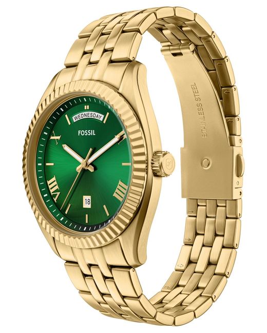 Fossil Metallic Campbell Three-hand Day-date Stainless Steel Watch for men