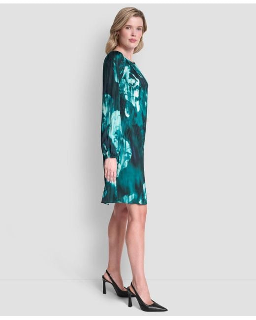 chinese dress ladies DKNY Long Sleeve Tie Neck Pleated Shift Dress,Black, 2 at Amazon Women's  Clothing store