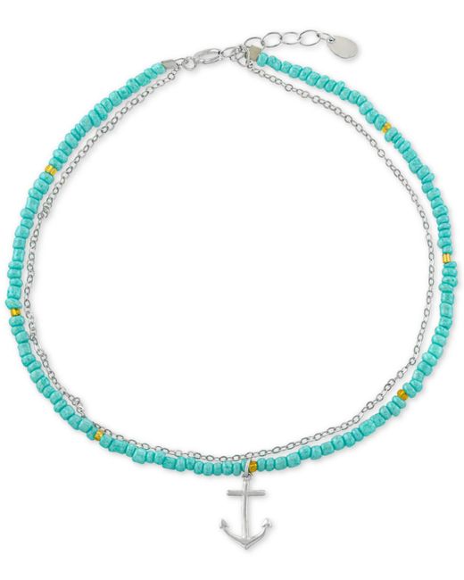 Macy's Blue Anchor Charm Seed Beaded Double Chain Ankle Bracelet