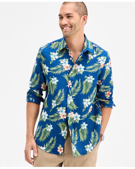 Club Room Blue Amista Floral Linen Shirt for men