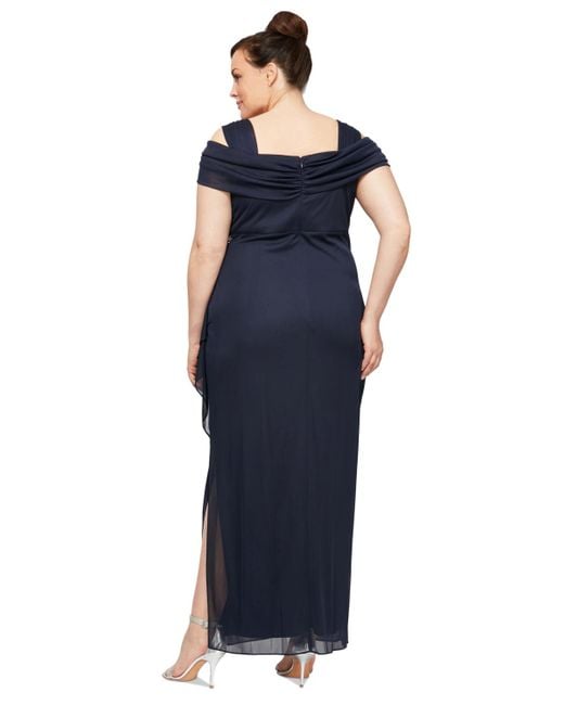 Alex Evenings Plus Size Draped Cold-shoulder Dress in Blue | Lyst