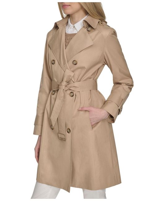 Cole Haan Natural 36 1/2" D/b Trench Coat With Removable Hood