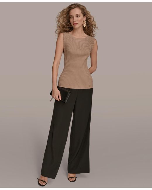 Donna Karan Natural Mesh Detail Sleeveless Knit Top