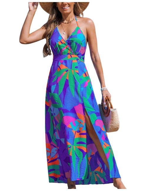 CUPSHE Blue Crushed Tropical Maxi Beach Dress