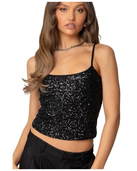 Edikted Black Celene Sequin Tank Top