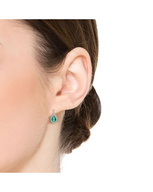 Genevive Jewelry Blue Sterling Silver White Gold Plated Cubic Zirconia Pear Drop Earrings