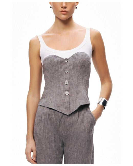 Nocturne Gray Button-front Tailored Blouse