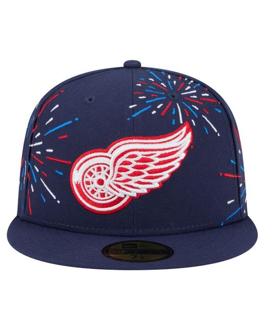 KTZ Blue Detroit Red Wings Americana Fireworks 59fifty Fitted Hat for men