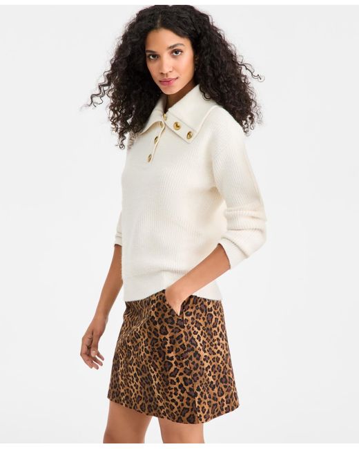 On 34th White Collared Button Pullover Sweater